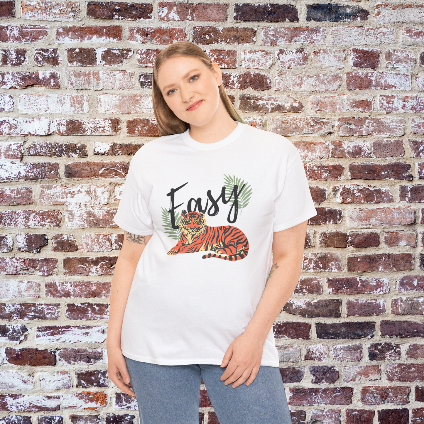 Easy Tiger Logo Unisex Tee, Palm Leaves Graphic Shirt, Botanical Print Top, Nature Lover Gift