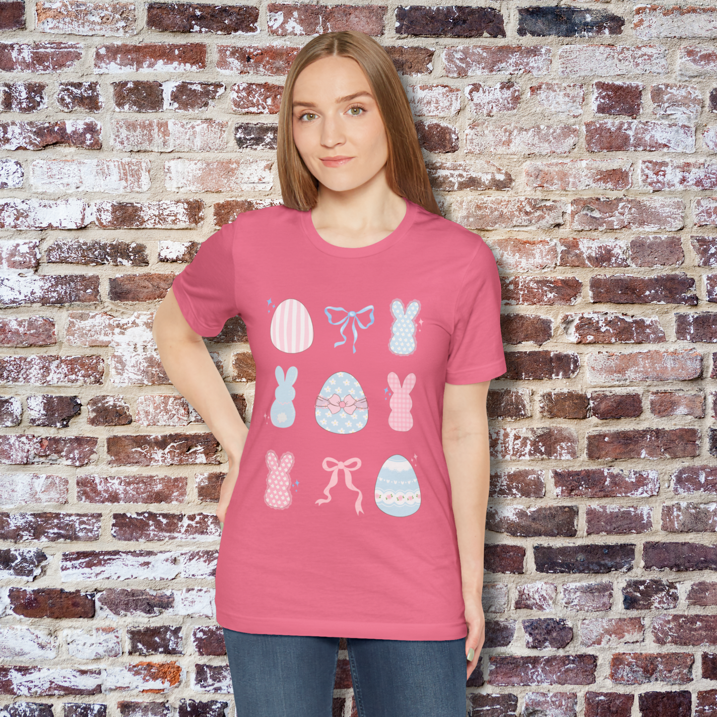 Easter Tee Shirt, Girly Tee Shirt, Bunny Tee Shirt, Bow Tee Shirt, Women's Tee Shirt, Spring Tee Shirt, Dainty Minimalist Tee Shirt, Gifts For Her