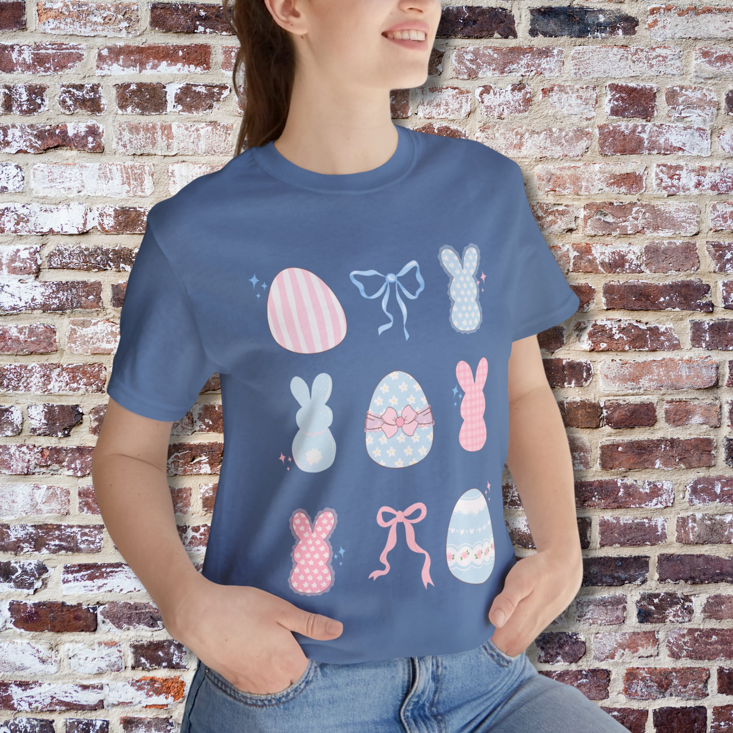 Easter Tee Shirt, Girly Tee Shirt, Bunny Tee Shirt, Bow Tee Shirt, Women's Tee Shirt, Spring Tee Shirt, Dainty Minimalist Tee Shirt, Gifts For Her