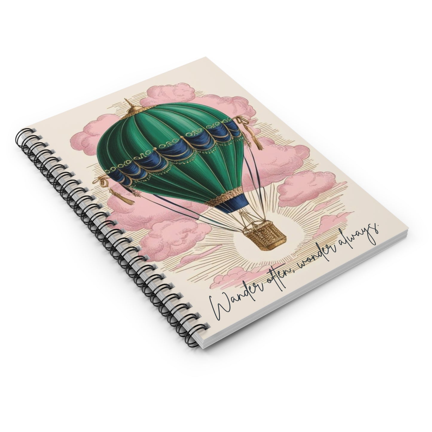 Vintage Hot Air Balloon Spiral Notebook - Wander Often, Wonder Always