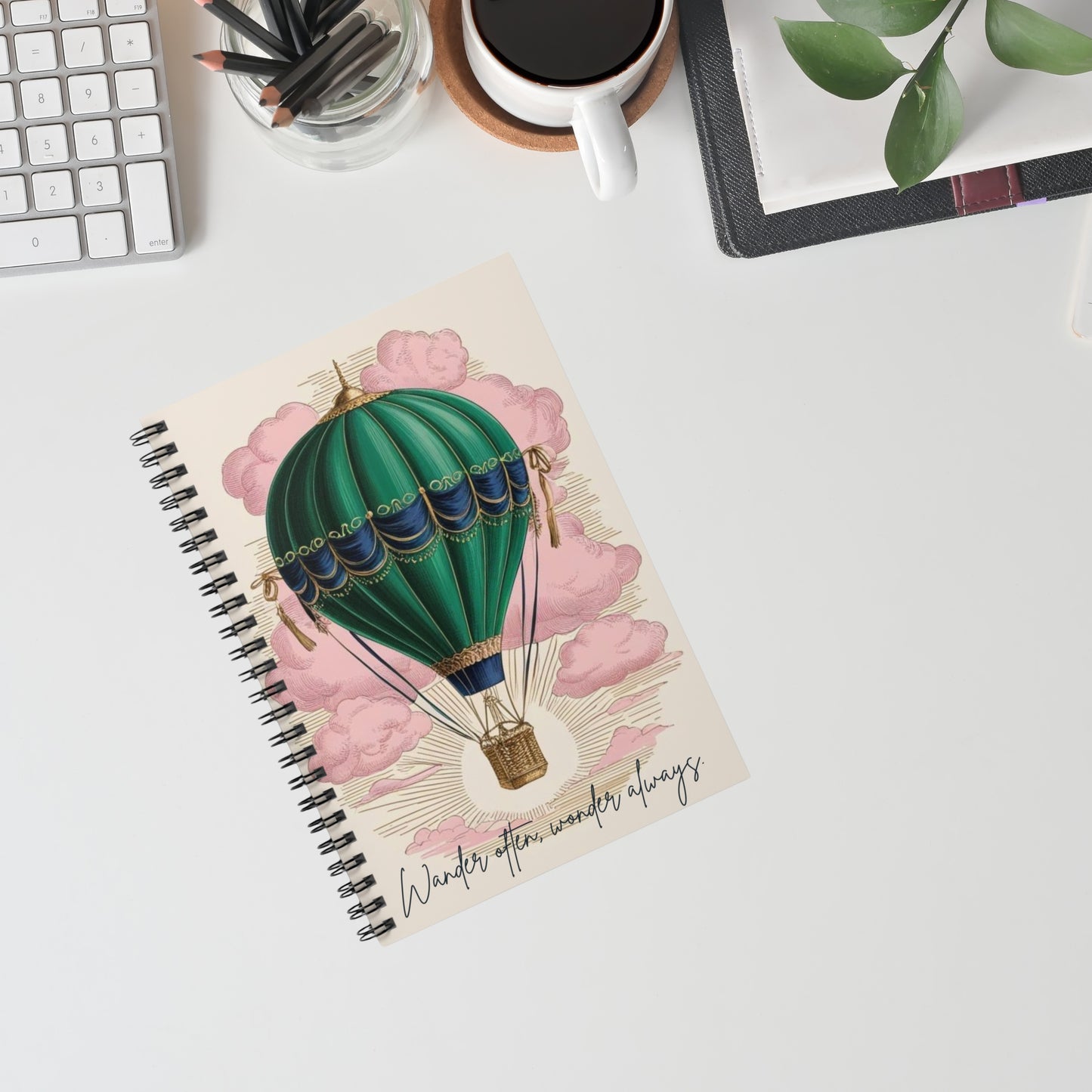 Vintage Hot Air Balloon Spiral Notebook - Wander Often, Wonder Always