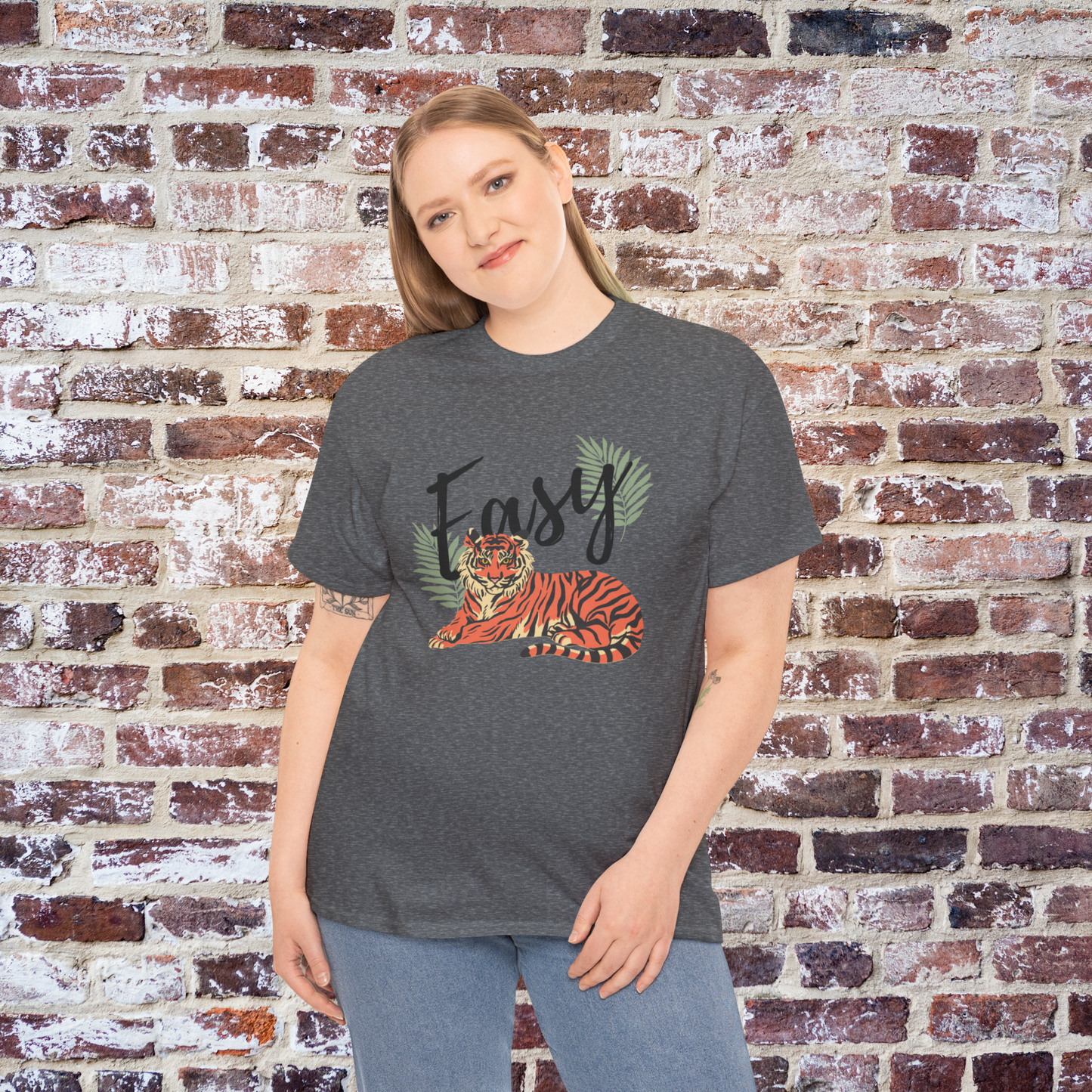 Easy Tiger Logo Unisex Tee, Palm Leaves Graphic Shirt, Botanical Print Top, Nature Lover Gift