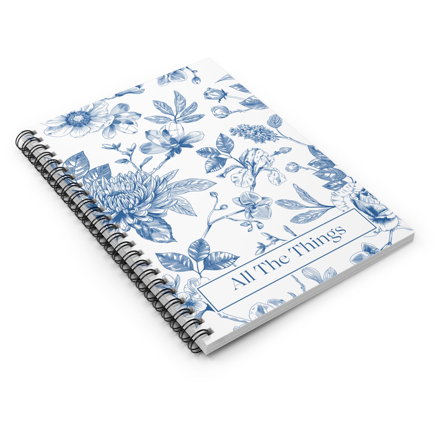 Blue and White Floral Spiral Notebook - "All The Things" - Perfect for Journaling and Planning, Gifts for Her, Chinoiserie