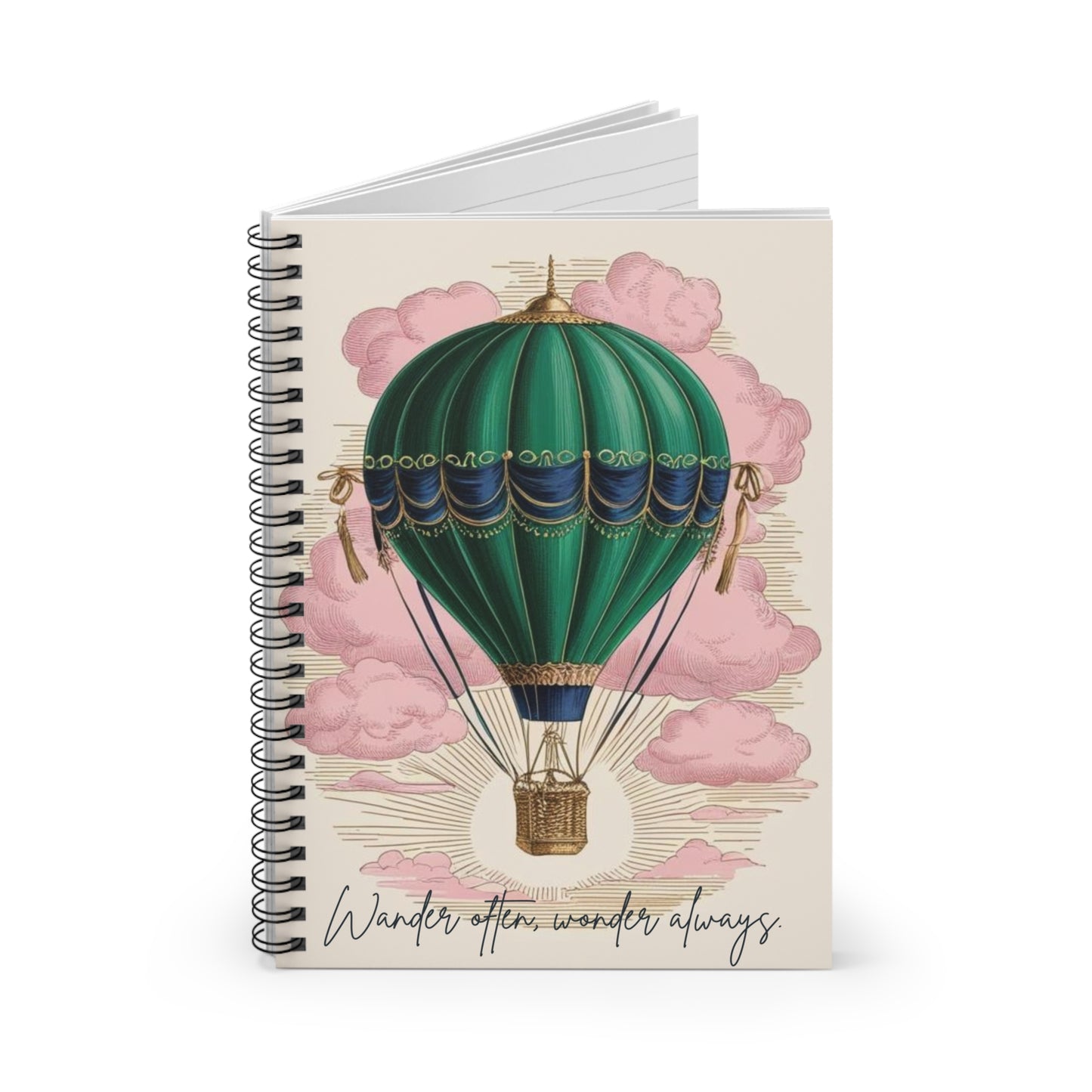 Vintage Hot Air Balloon Spiral Notebook - Wander Often, Wonder Always