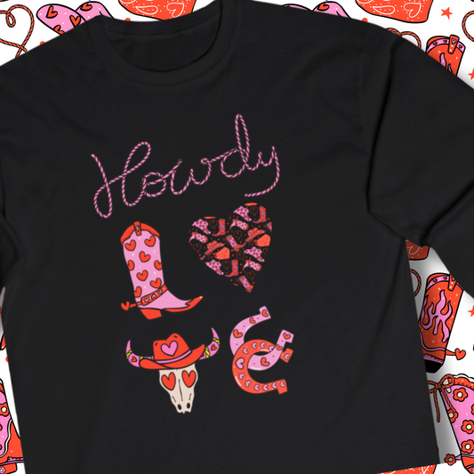 HOWDY LOVE Tshirt, Valentine's Day tshirt, Western tshirt, Cowgirl tshirt, Heart tshirt, Boot tshirt