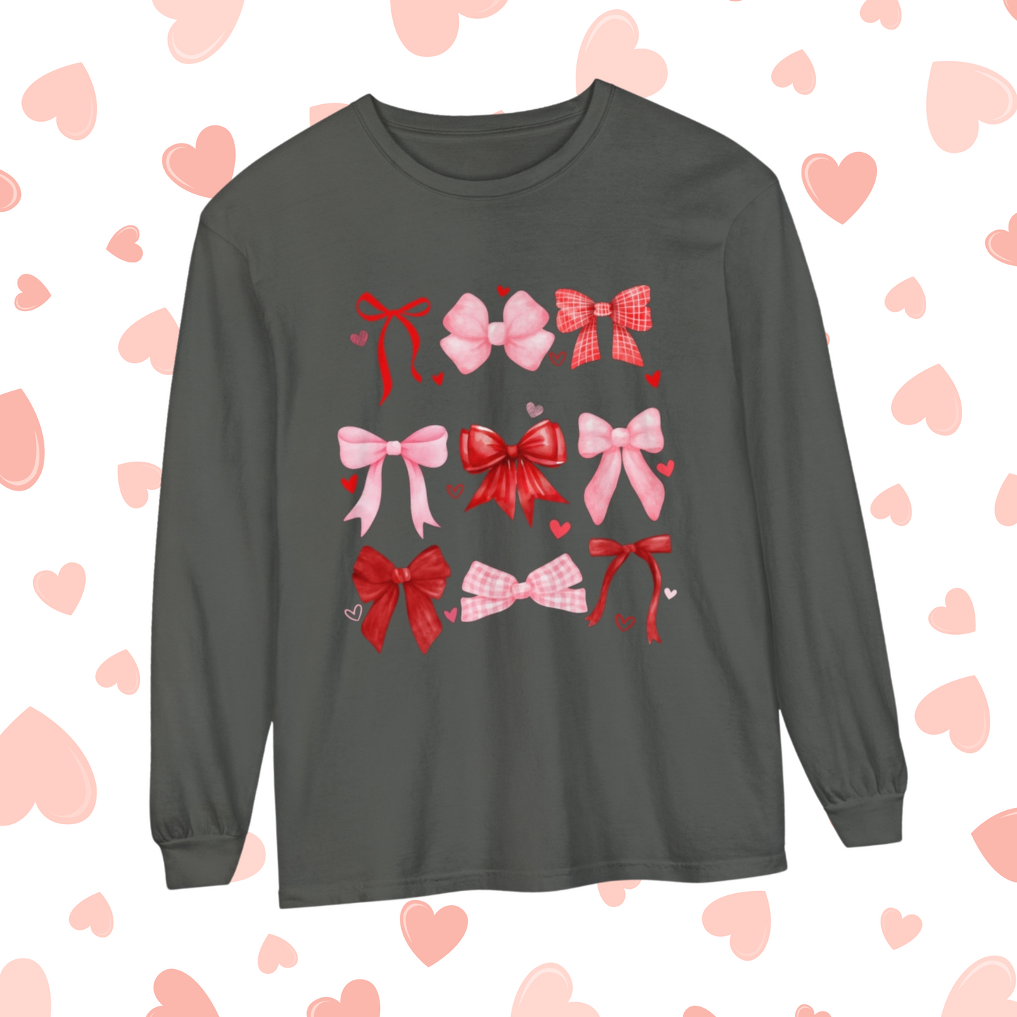 Comfort Color Long Sleeve Shirt, Women's Valentine Day Shirt, Bow Shirt, Heart Shirt, Gift For Her