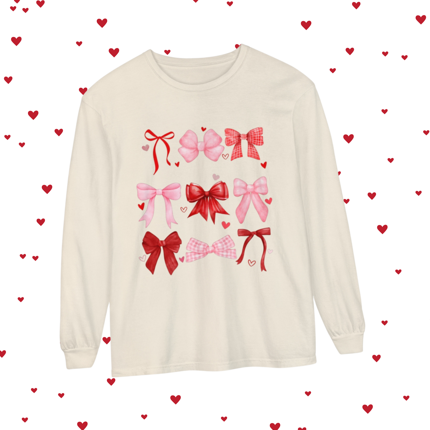 Comfort Color Long Sleeve Shirt, Women's Valentine Day Shirt, Bow Shirt, Heart Shirt, Gift For Her