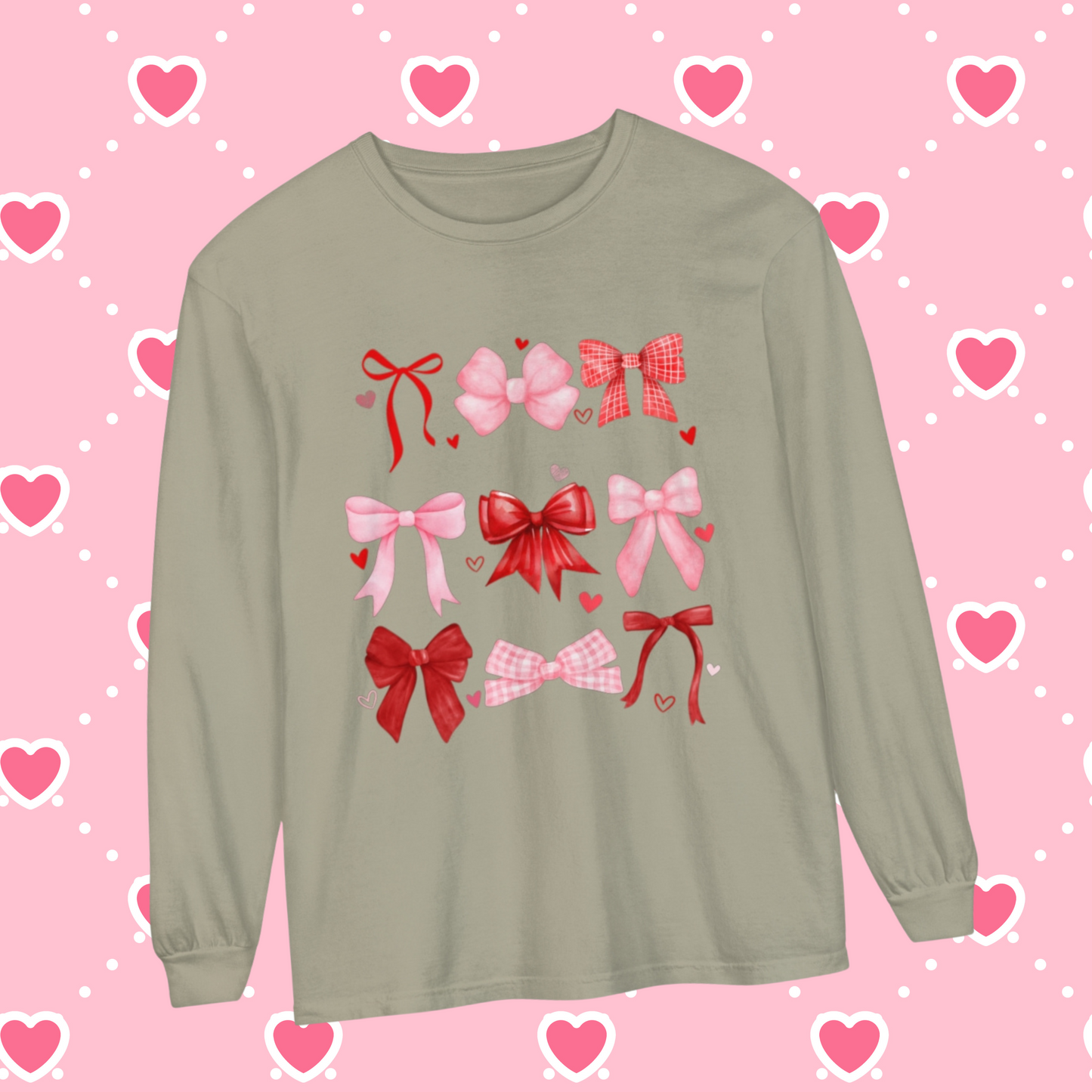 Comfort Color Long Sleeve Shirt, Women's Valentine Day Shirt, Bow Shirt, Heart Shirt, Gift For Her