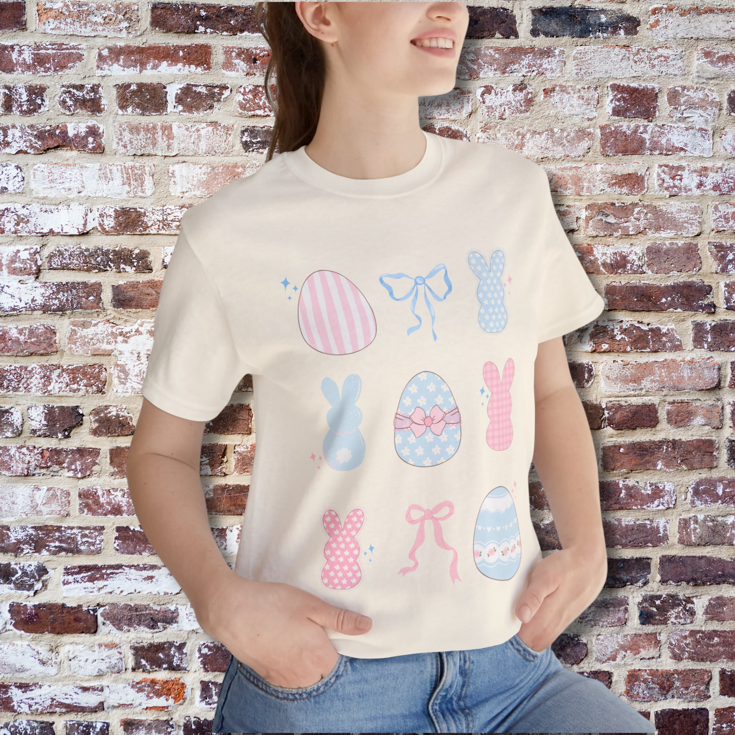 Easter Tee Shirt, Girly Tee Shirt, Bunny Tee Shirt, Bow Tee Shirt, Women's Tee Shirt, Spring Tee Shirt, Dainty Minimalist Tee Shirt, Gifts For Her