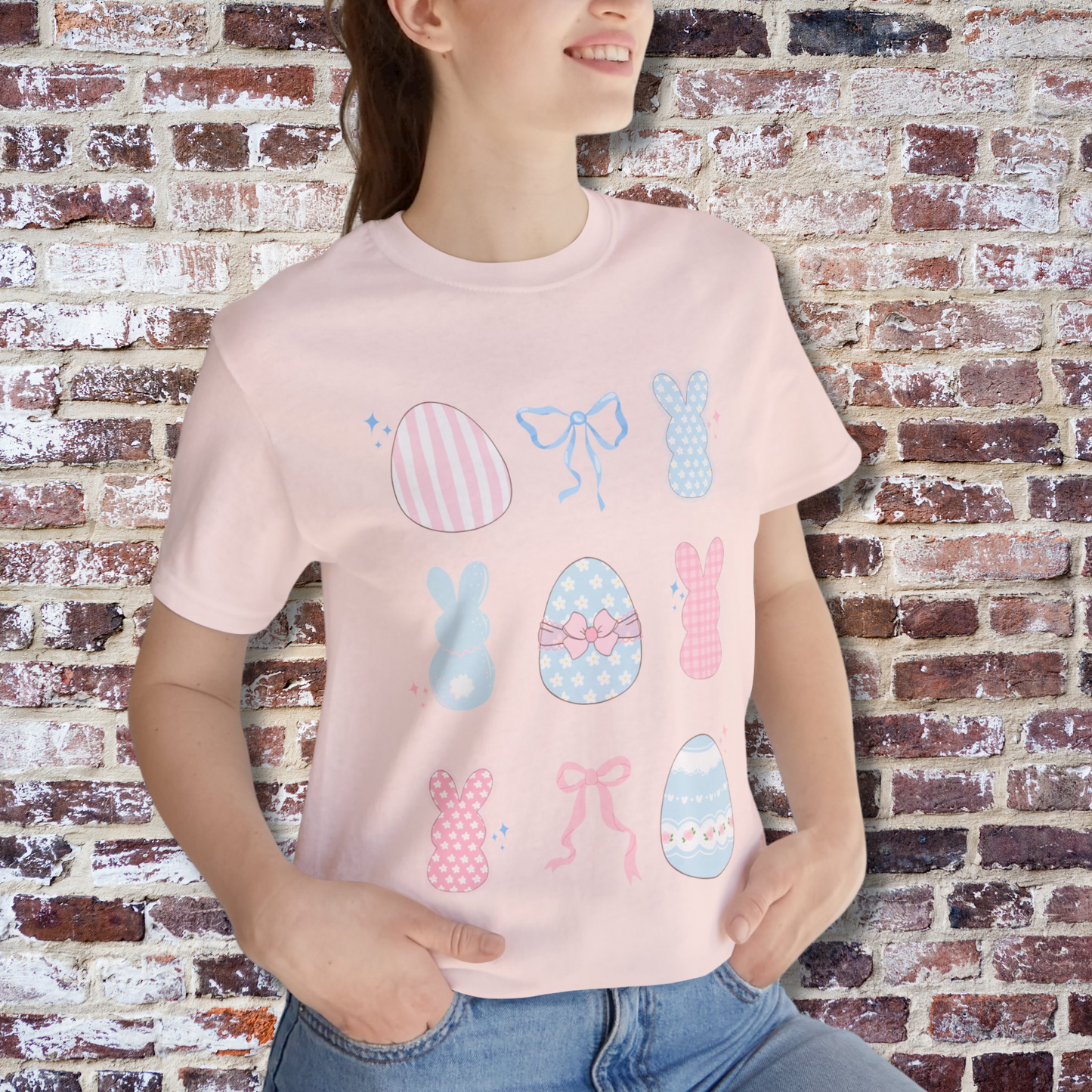 Easter Tee Shirt, Girly Tee Shirt, Bunny Tee Shirt, Bow Tee Shirt, Women's Tee Shirt, Spring Tee Shirt, Dainty Minimalist Tee Shirt, Gifts For Her