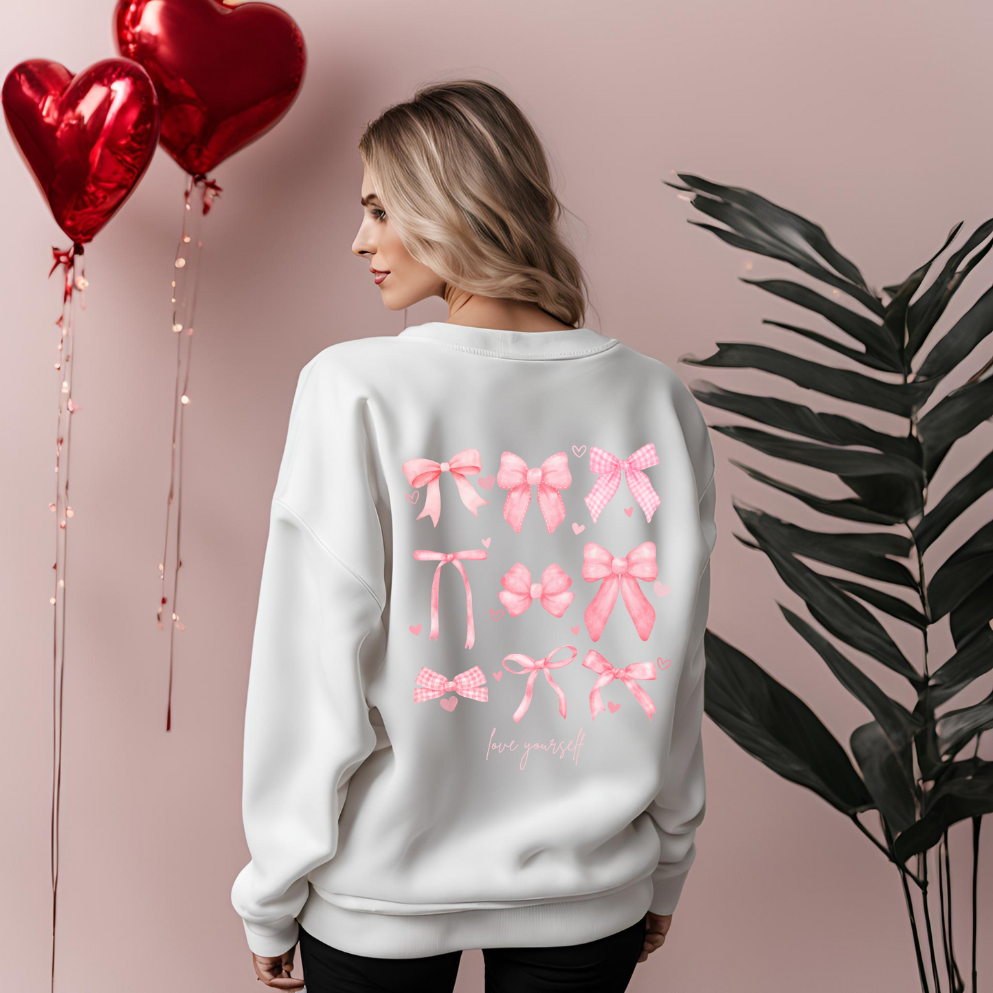 Women's Valentine Sweatshirt, Heart with Bows Sweatshirt, Bow Sweatshirt, Heart Sweatshirt, Valentine's Day Sweatshirt, Gift for Her